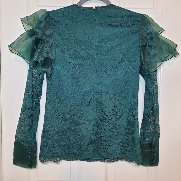 RACHEL PARCELL Lace Flutter Sleeve Top Green Long Sleeve Blouse Size XXS - Picture 6 of 12